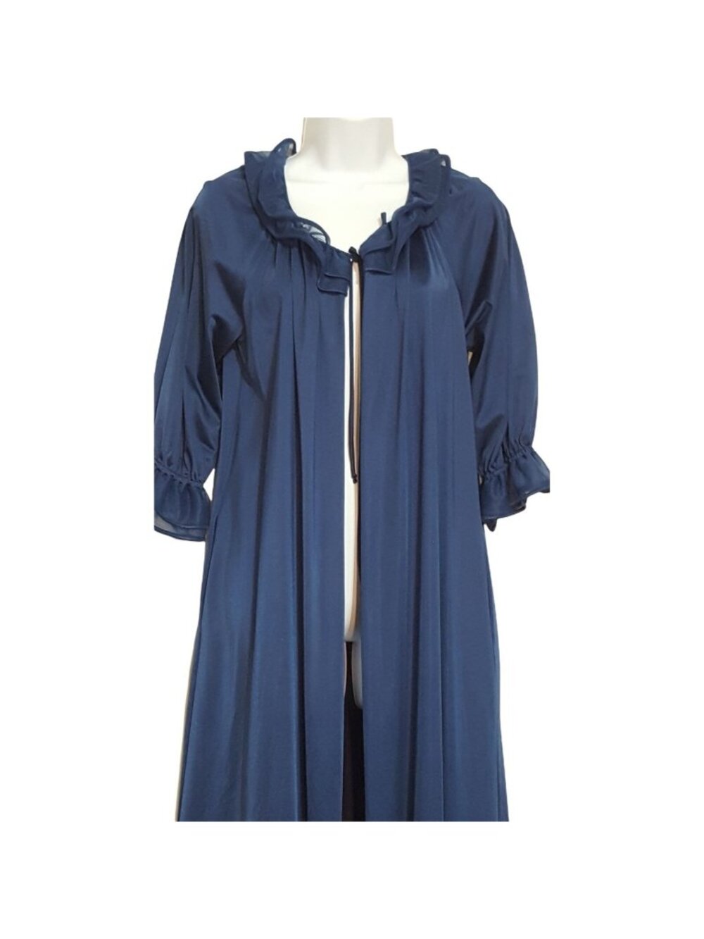 Vintage Shadowline Robe Small Royal Blue Ruffle Collar Nylon 3/4 Sleeve